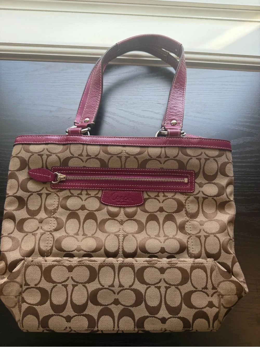 Coach Penelope Signature Canvas Tote with Berry Leather Trim Y2K F14693